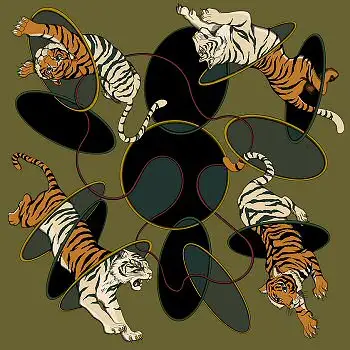 Annee carre de soie 110cm Tigre Cerceaux kaki