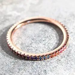 Bali Temples bague Pave rainbow fine gold plaque or rose strass