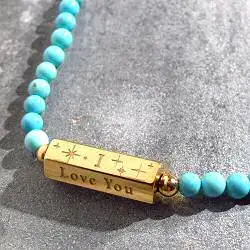 Bali Temples collier cartouche Mom I Love You turquoise