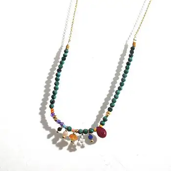 Fourbi de Capucine collier perles vertes drop rose FDC16