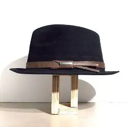 Stetson chapeau Player noir feutre furflet galon cuir marron