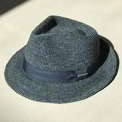 Stetson chapeau Fedora crochet bleu raffia